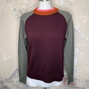 Title Nine XS crewneck sweater color blocked raglan sleeves wine red green pink